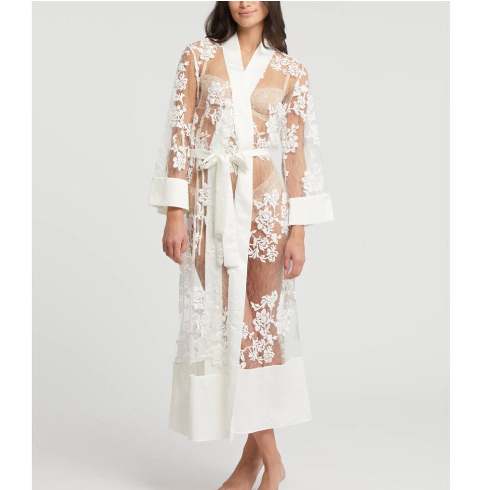 Rya Charming Robe Ivory Sequined Lace Bride Bridal Long Robe Embroidered M/L